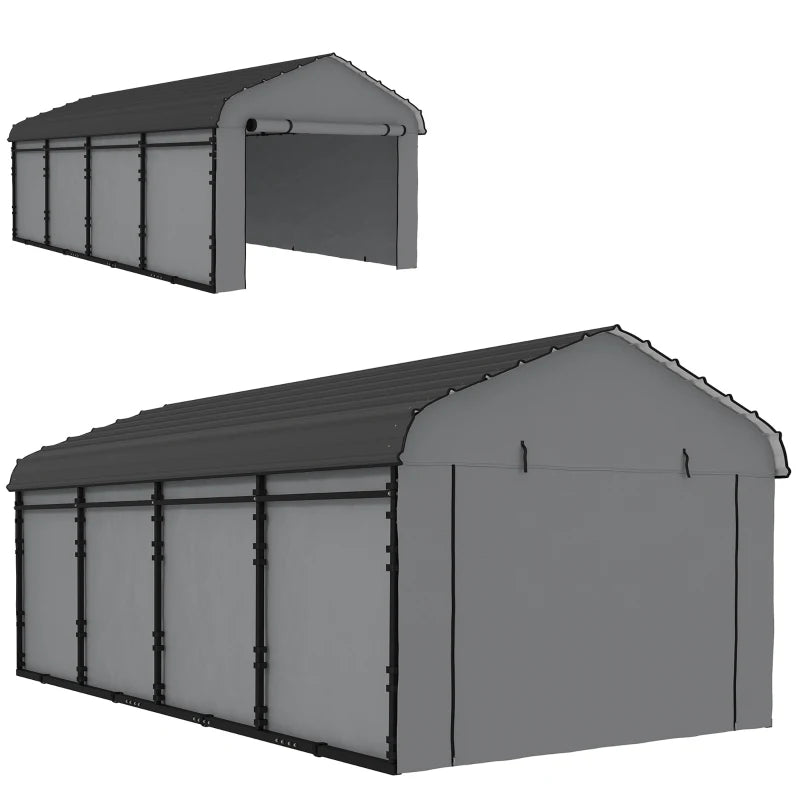 12' x 20' Metal Carport, Heavy Duty Garage Car Shelter with Galvanized Metal Roof and Removable Sidewalls, Light Grey