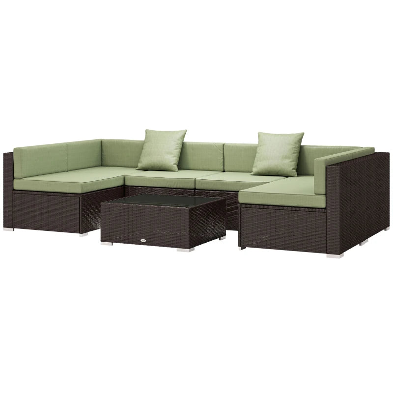 7 Pieces Outdoor Rattan Furniture Set, Patio Wicker Sectional Conversation Sofa Set, Light Green