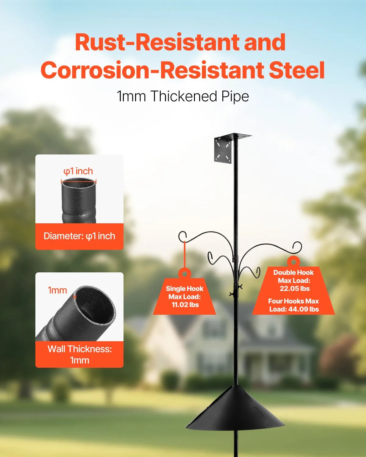 VEVOR 92 Inch Bird Feeding Station 4 Hook Wild Bird Feeder Stand Pole