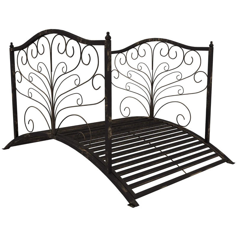 4FT Metal Garden Bridge Decorative Arc Bridge with Guardrails Black Bronze
