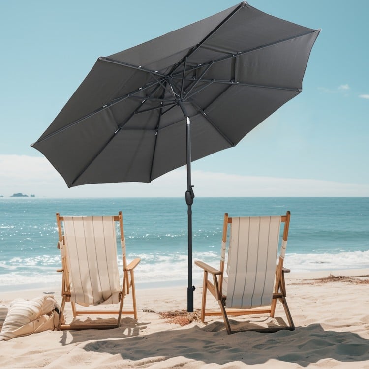 10 ft 3-tier Vented Patio Umbrella with Push Button Tilt-Gray