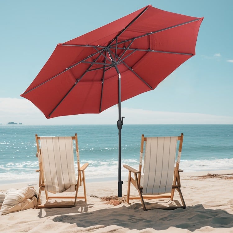 10 ft 3-tier Vented Patio Umbrella with Push Button Tilt-Red