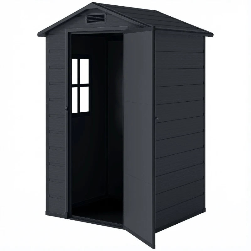 4' x 3' Plastic Garden Shed with Floor, Outdoor Small Shed with Lockable Door, Window and Vent, Dark Grey