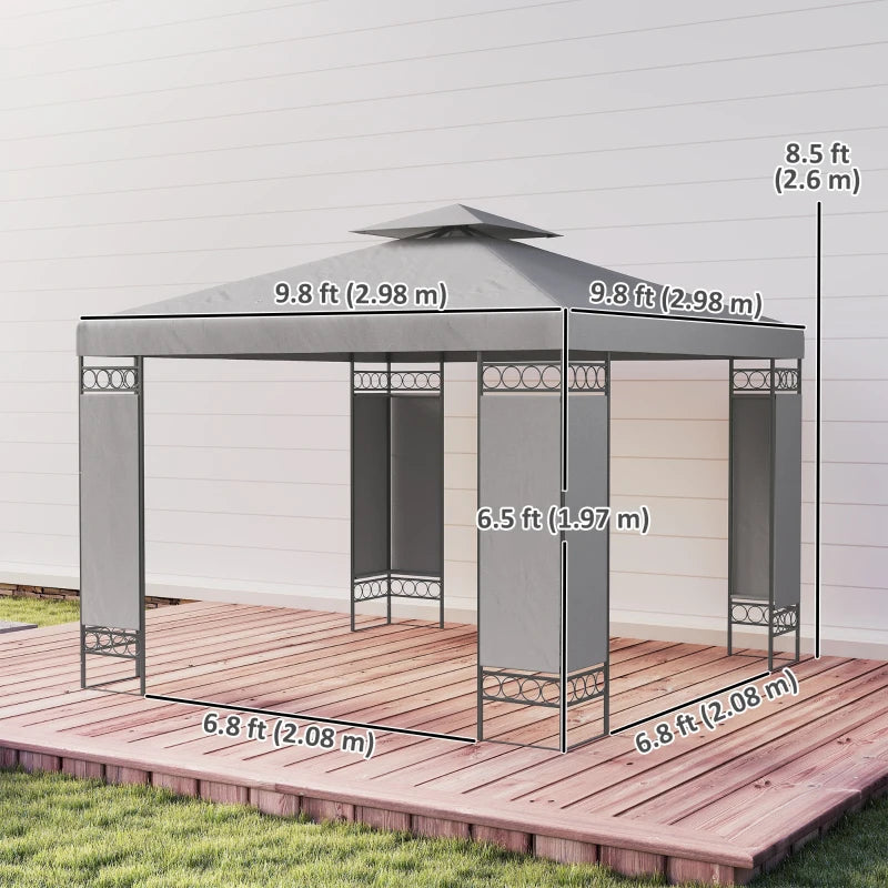 10 x 10 FT Canopy Gazebo, Double Roof Patio Gazebo with Screen Panels and Metal Frame for Deck, Backyard, Light Grey