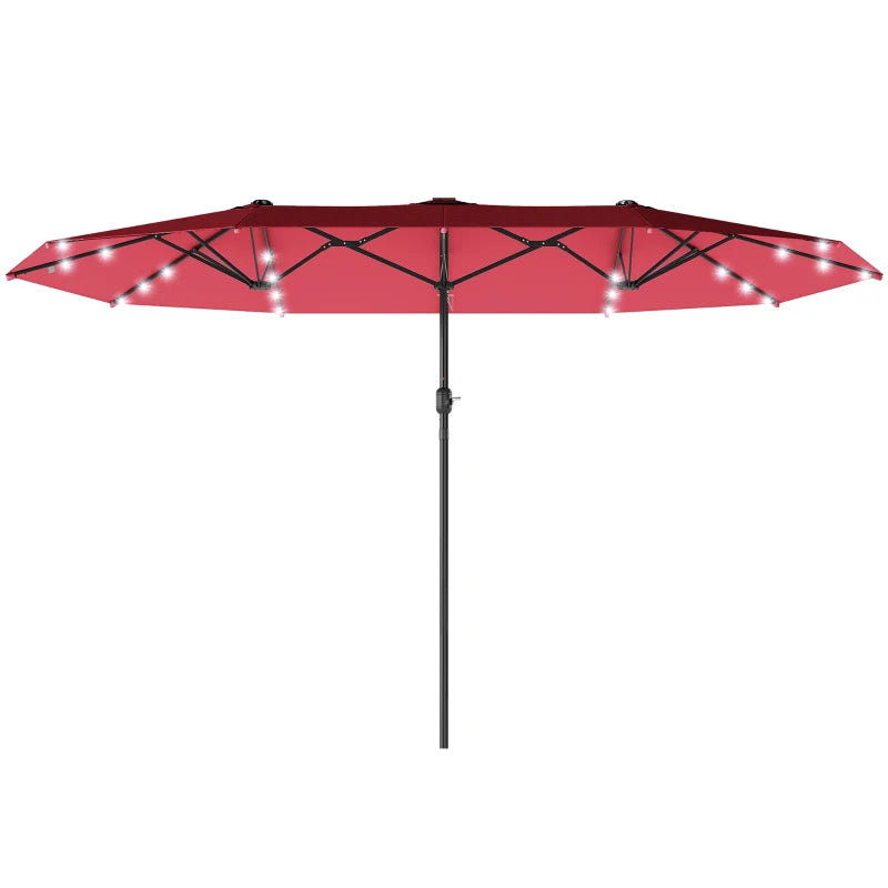 173.2" Double-Sided Sun Umbrella Garden Parasol Patio Sun Shade Outdoor with LED Solar Light, No Base Included, Wine Red