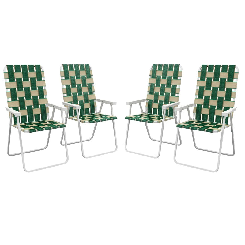 Set of 4 Folding Patio Chairs, Portable Chair Set with Armrests for Camping, Garden, Pool, Beach, Green