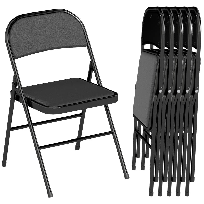 Set of 6 Metal Foldable Chairs, PU Leather Padded Folding Chairs with Cushion Seat and Open Back for Indoor, Black