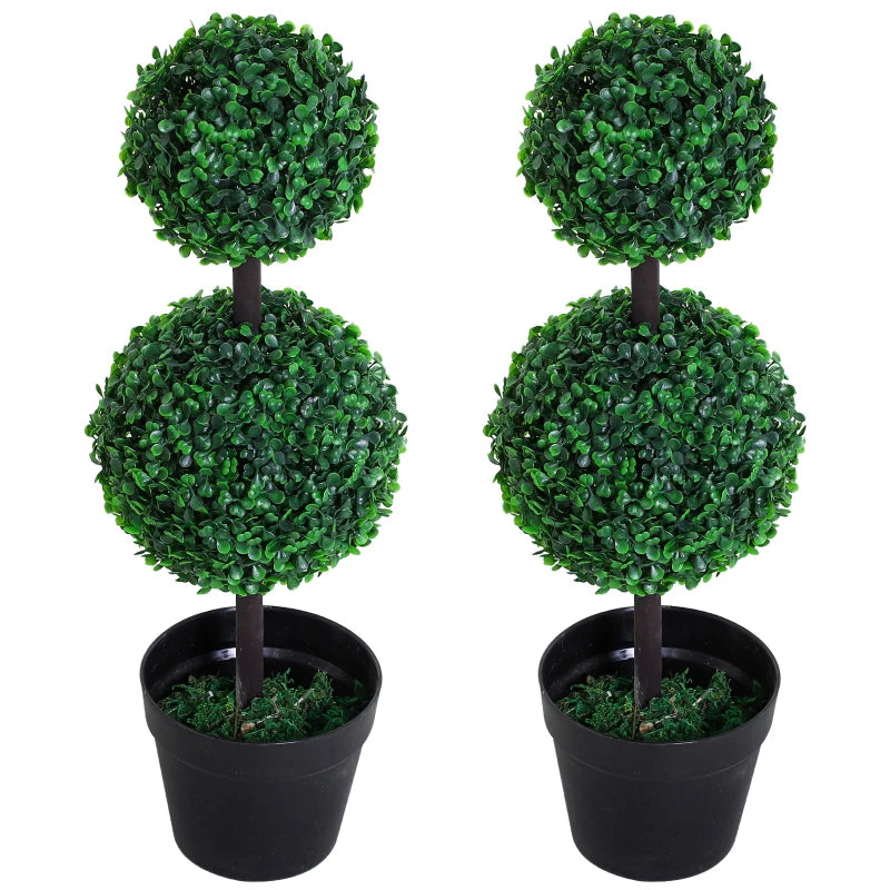 2 Ball Topiary Tree in Pot for Home Decor Set of 2, Artificial Plant for Home Office, Living Room Decor, Dark Green