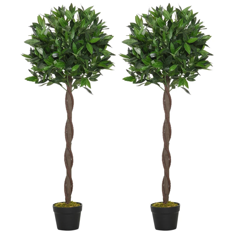 4FT Artificial Laurel Tree Set of 2, Lifelike Fake Plant with 564 Leaves, Potted Fake Plant for Home Office Decor, Green
