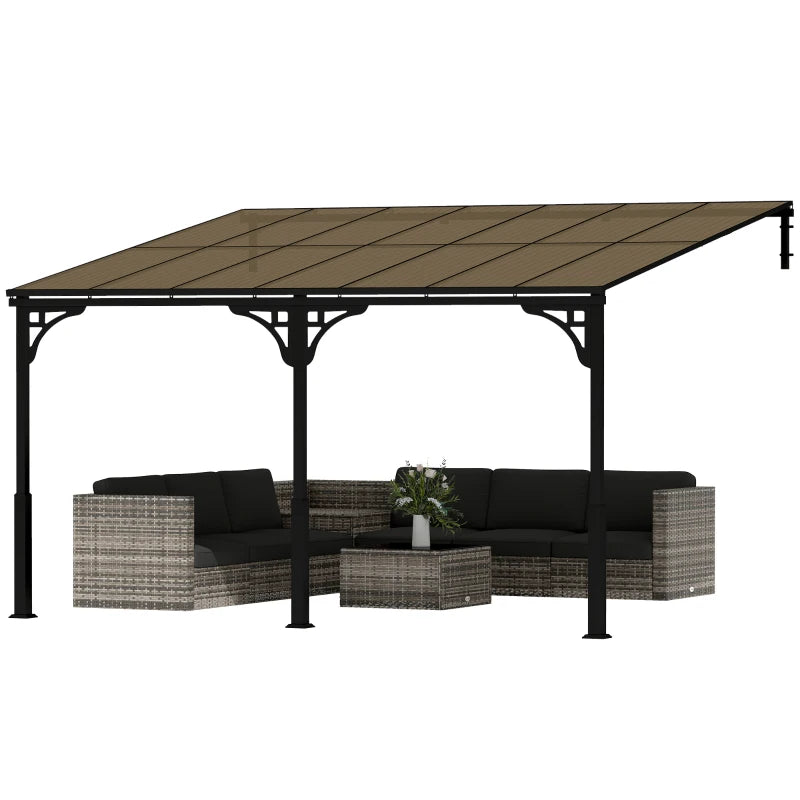 13' x 10' Lean to Gazebo, Hardtop Wall Mounted Outdoor Pergola with Polycarbonate Roof and Metal-Aluminium Frame