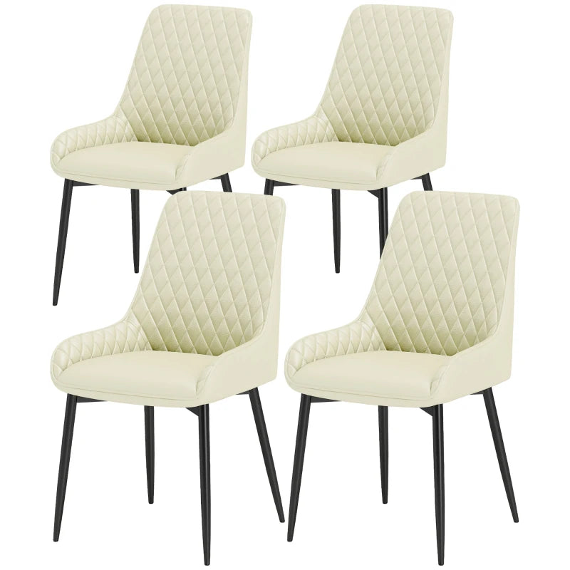 Set of 4 Upholstered Kitchen Chairs, Modern Dining Chairs with Diamond Tufting and Steel Legs for Dining Room, Cream White