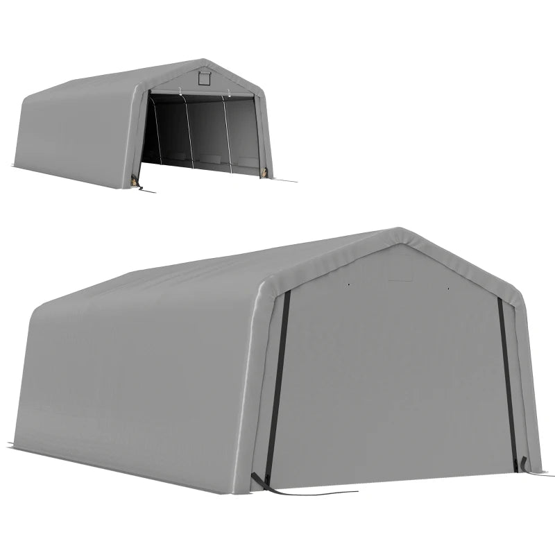 12' x 20' Portable Garage, Heavy Duty Carport Canopy with Ventilation Windows and Large Roll-up Door, Light Grey