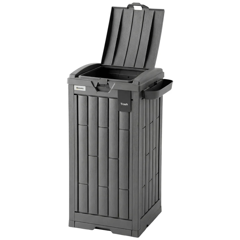 29 Gallon Outdoor Garbage Bin with Dual Lid, Plastic Outdoor Waste Trash Can with Side Holder and Drip Tray, Grey