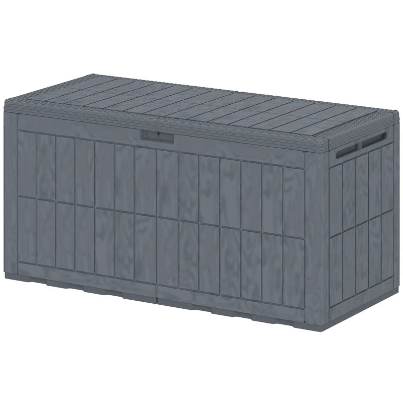 100 Gallon Resin Deck Box, Waterproof Lockable Outdoor Storage Box with Pneumatic Gas Rods, Side Handles