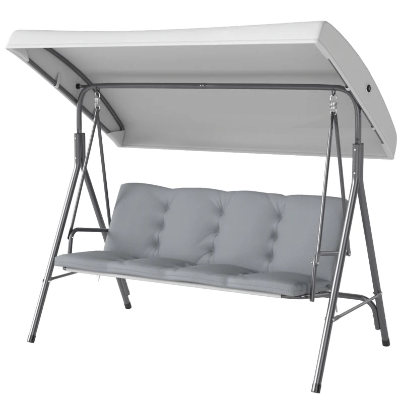 3-Seat Patio Swing Chair, Outdoor Porch Swing Glider with Adjustable Canopy, Light Grey