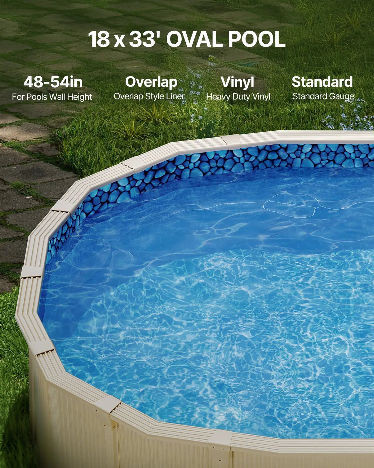 VEVOR Oval Pool Liner 18x33ft Overlap Style Pool Liner 54in Wall Height