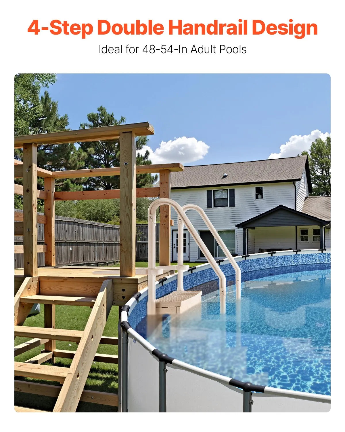 VEVOR 4-Step Taupe Pool Ladder of 2 Handrails Supports 400 lb for 48-54 In Pools