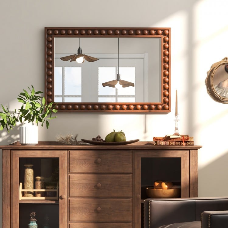 24 x 36 Inches Rustic Wall Mirror with Solid Wood Frame for Living Room Bedroom-Brown