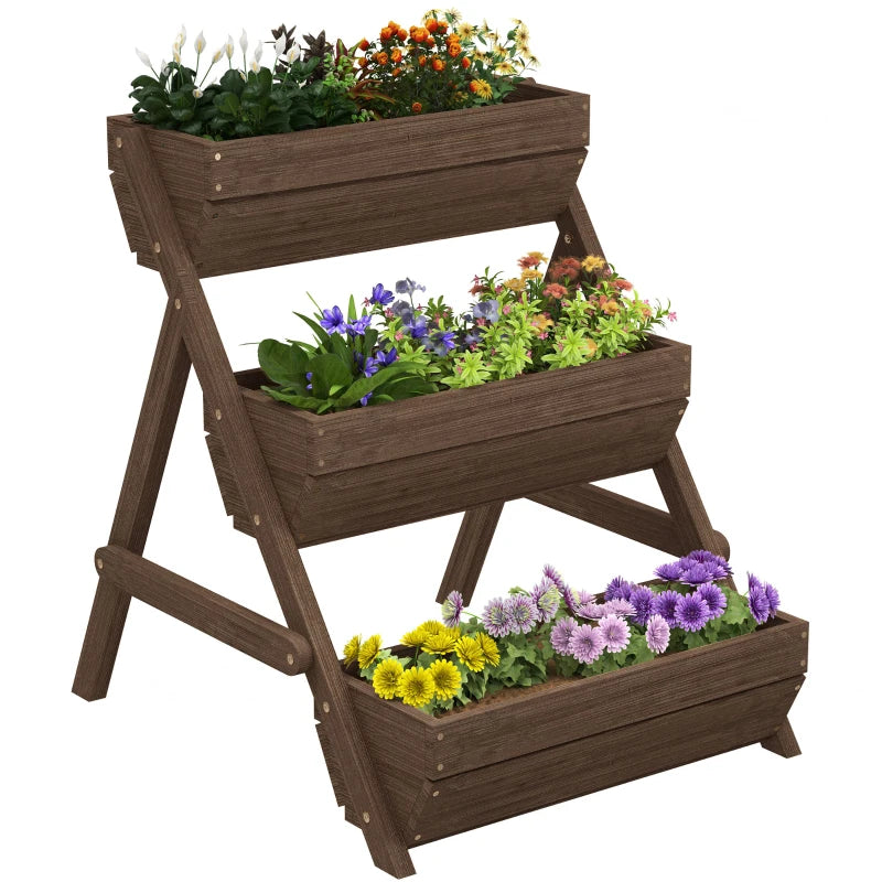 3 Tier Elevated Planter Box, Vertical Wooden Raised Garden Bed for Flowers, Vegetables, 26" x 30" x 30", Carbonized