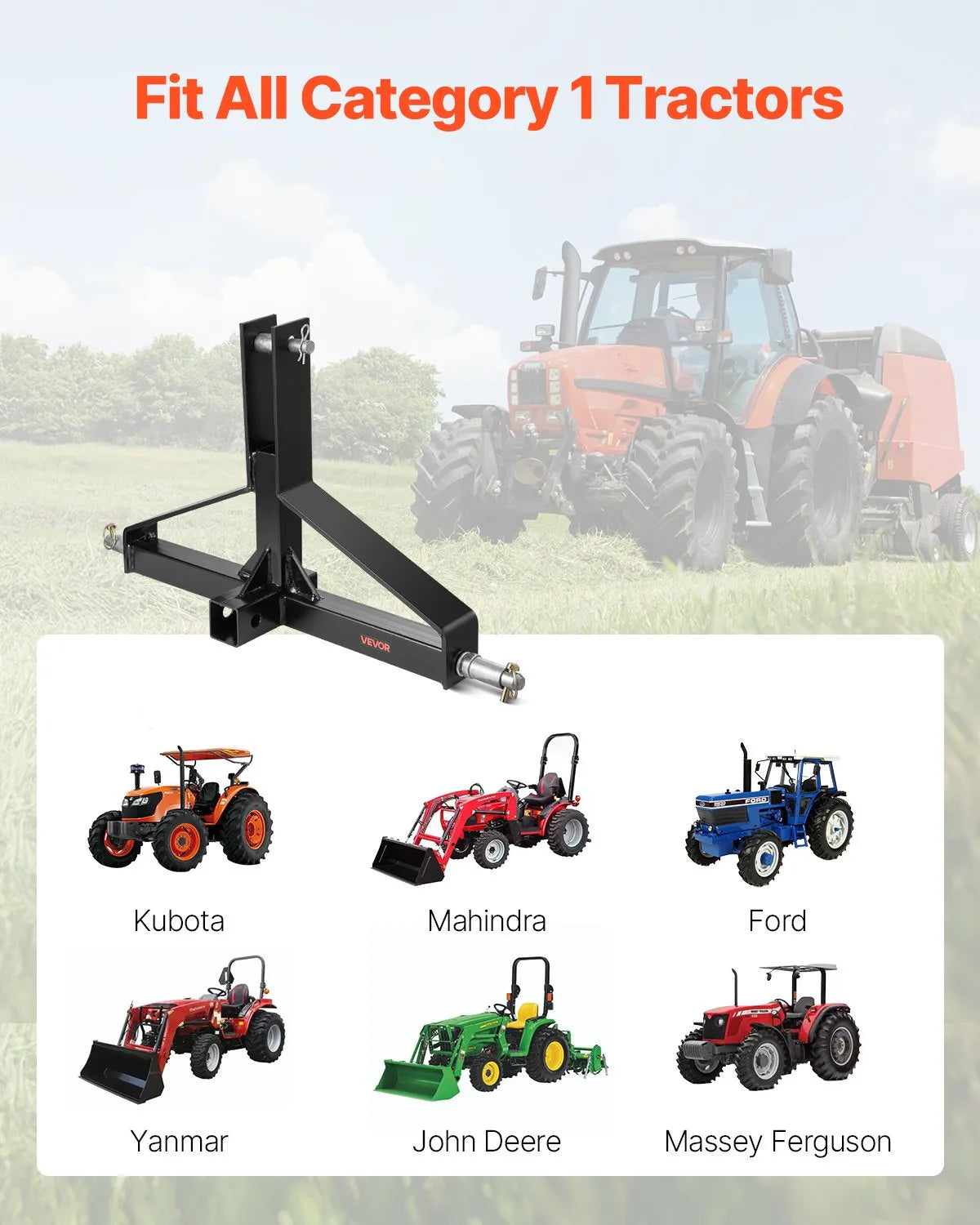 VEVOR 3 Point 2" Receiver Trailer Hitch Category 1 Tractor Quick Hitch Drawbar