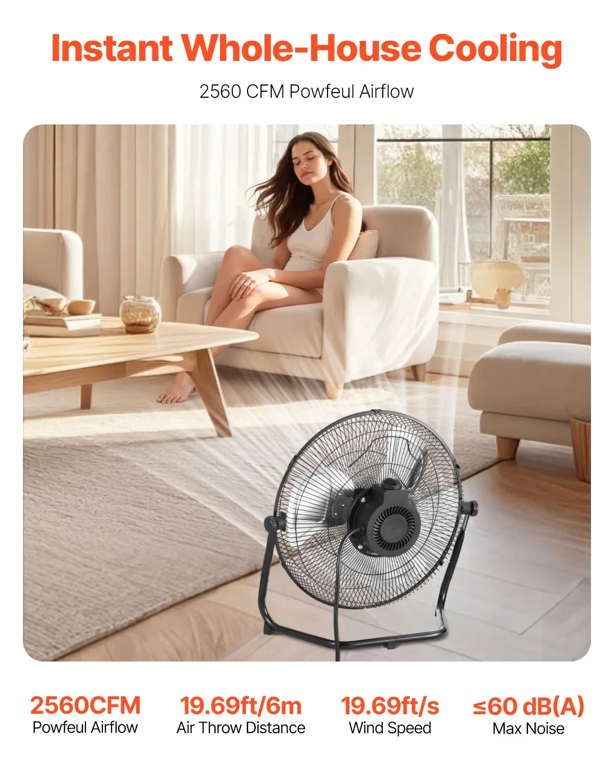 VEVOR 14 In Floor Fan 3 Speed 360° Adjustable Tilt High-Velocity Industrial Fan
