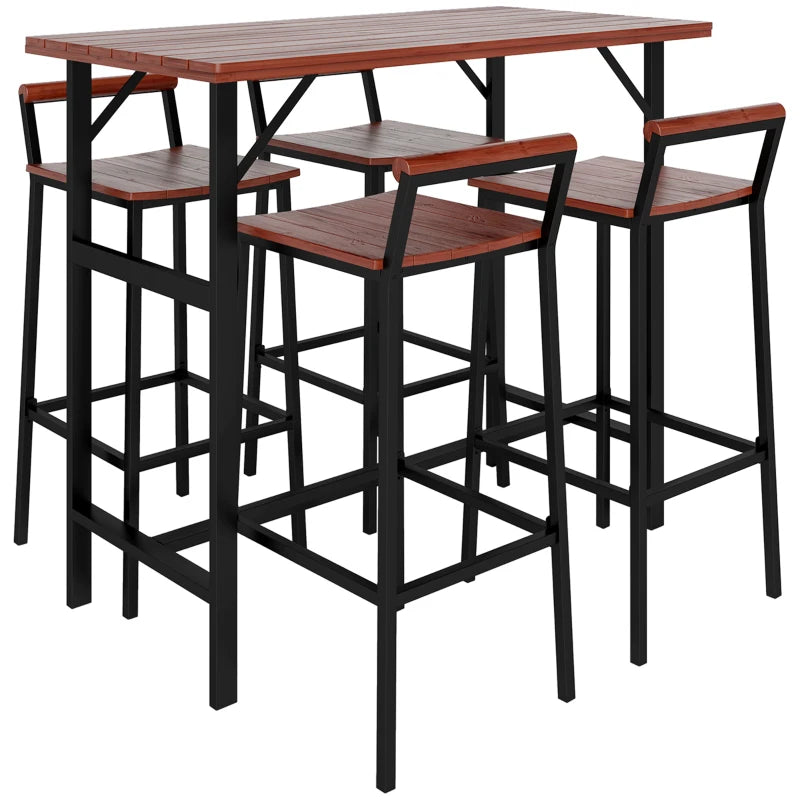 5 Piece Patio Bar Set with 47" Bar Height Table and 4 Bar Stools, for Backyard, Balcony, Porch, Pool, Lawn, Brown