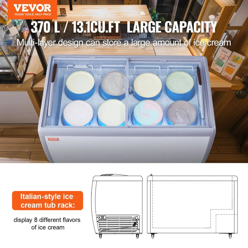 VEVOR 13.1Cu.ft Commercial Ice Cream Display Case Gelato Dipping Freezer Cabinet