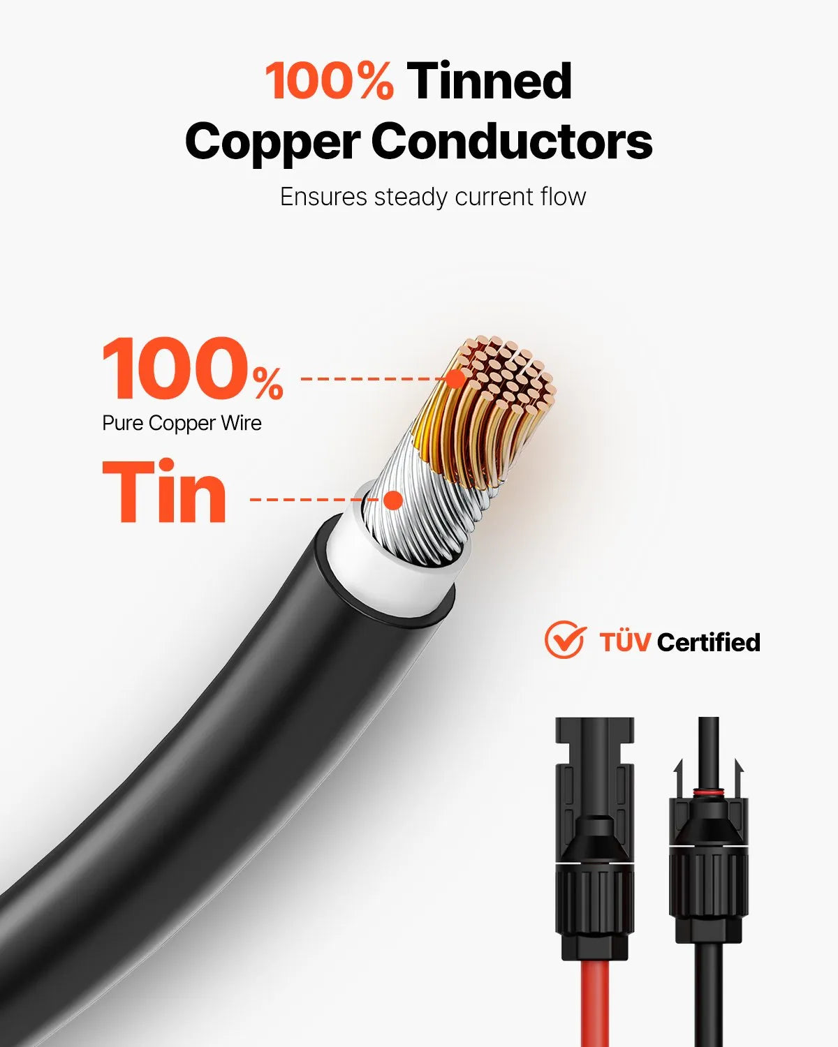 VEVOR 50FT Solar Panel Extension Wire with Female & Male Connectors 10AWG 1 Pair