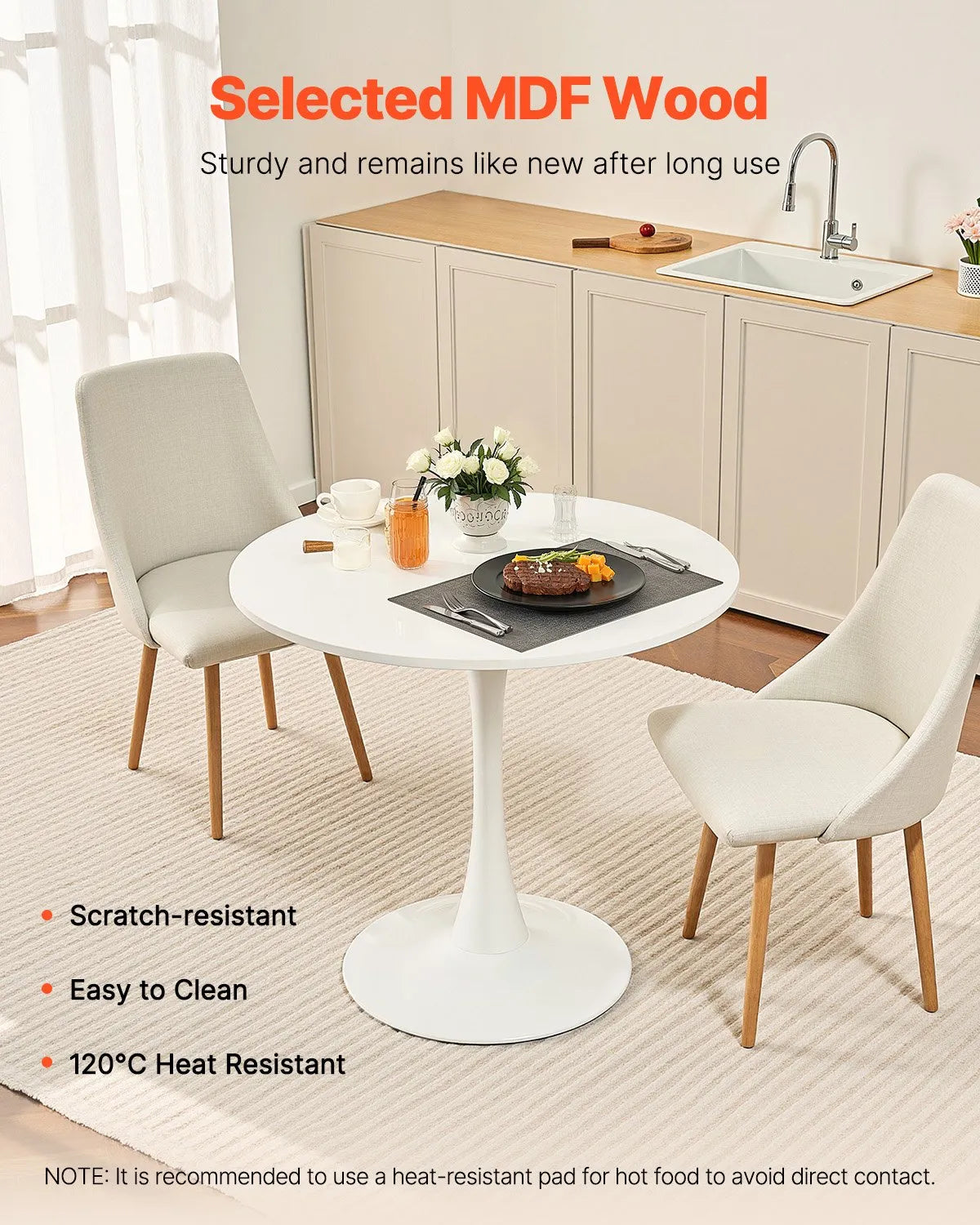 VEVOR 31.5 in Round Dining Table Wood Kitchen Table for 2-4 Person (Only Table)