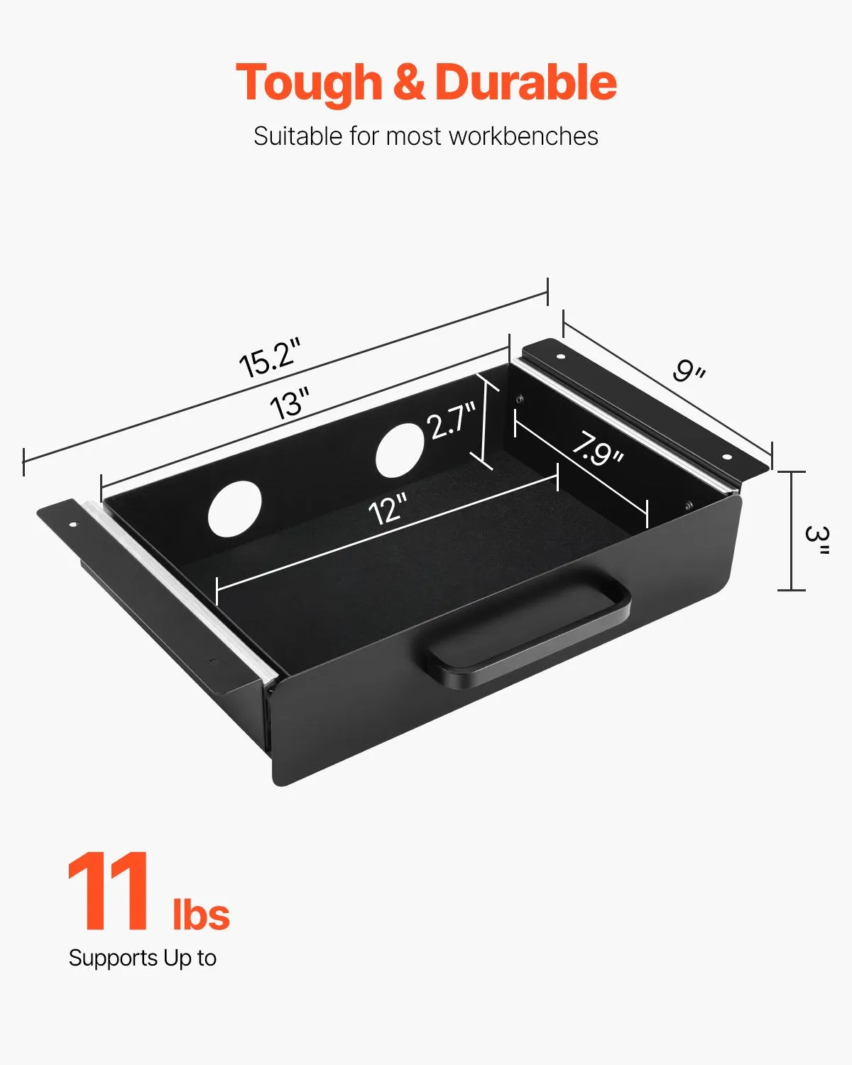 VEVOR 13" Under Desk Drawer Organizer Slide-out Drawer Space Saver Home Office