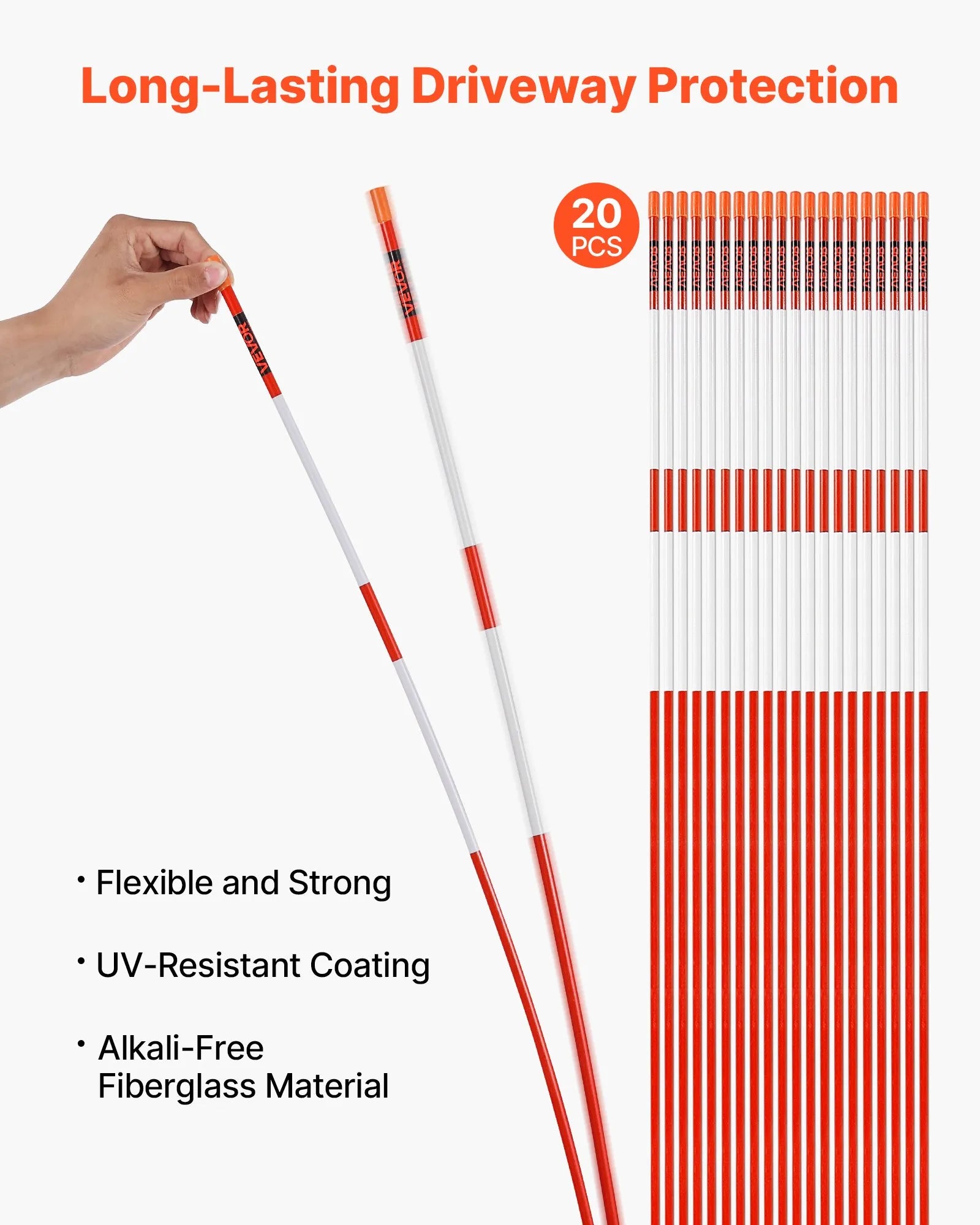 VEVOR 20Pcs Reflective Driveway Markers 5/16" Dia 58 in Snow Stakes Reflectors