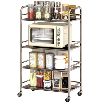 4 Tier Stainless Steel Rolling Cart with Adjustable Shelves, Utility Cart on Wheels with Handles for Kitchen, Silver