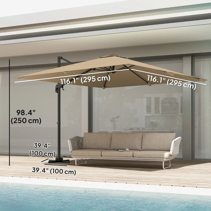 10 FT Cantilever Patio Umbrella, Square Patio Umbrella with Crank Handle, Cross Base and Tilt, 360° Rotation