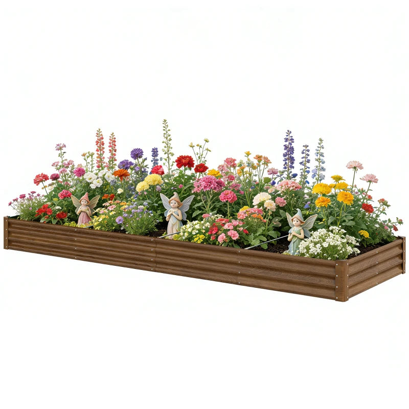 12 x 4 x 1ft Galvanized Raised Garden Bed, Reinforced Outdoor Planter Box with Open Bottom, Distressed Brown