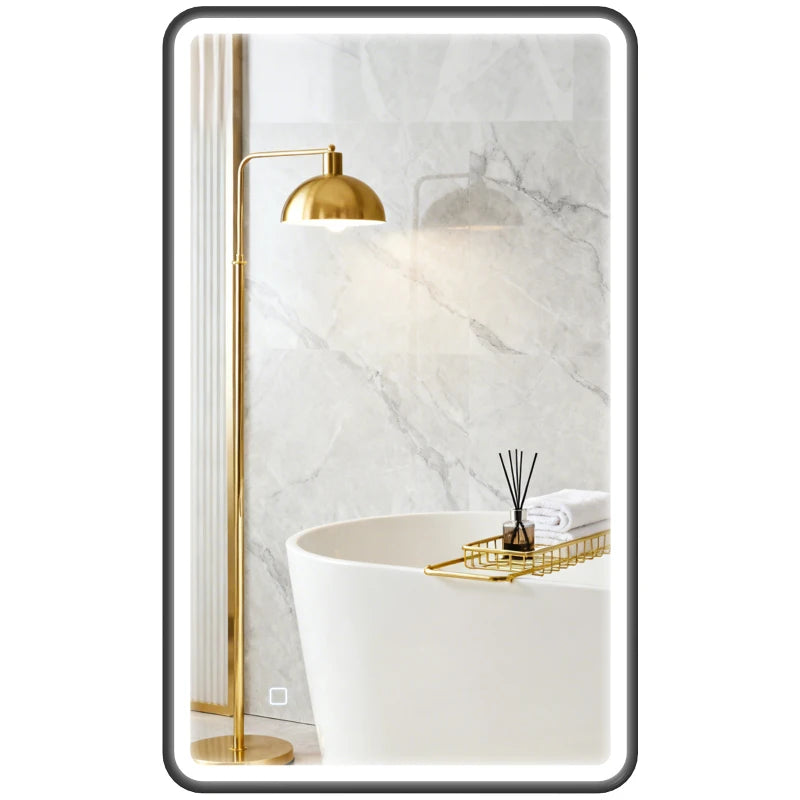 40" x 24" Bath Mirror with LED Lights, Wall Mounted Restroom Mirror, 3 Colours, Dimmable, Horizontal/Vertical, Black