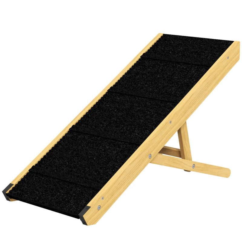 33" Foldable Dog Ramp with 4-Level Adjustable Height for Bed, Couch, for Small and Medium Dogs, Natural Wood