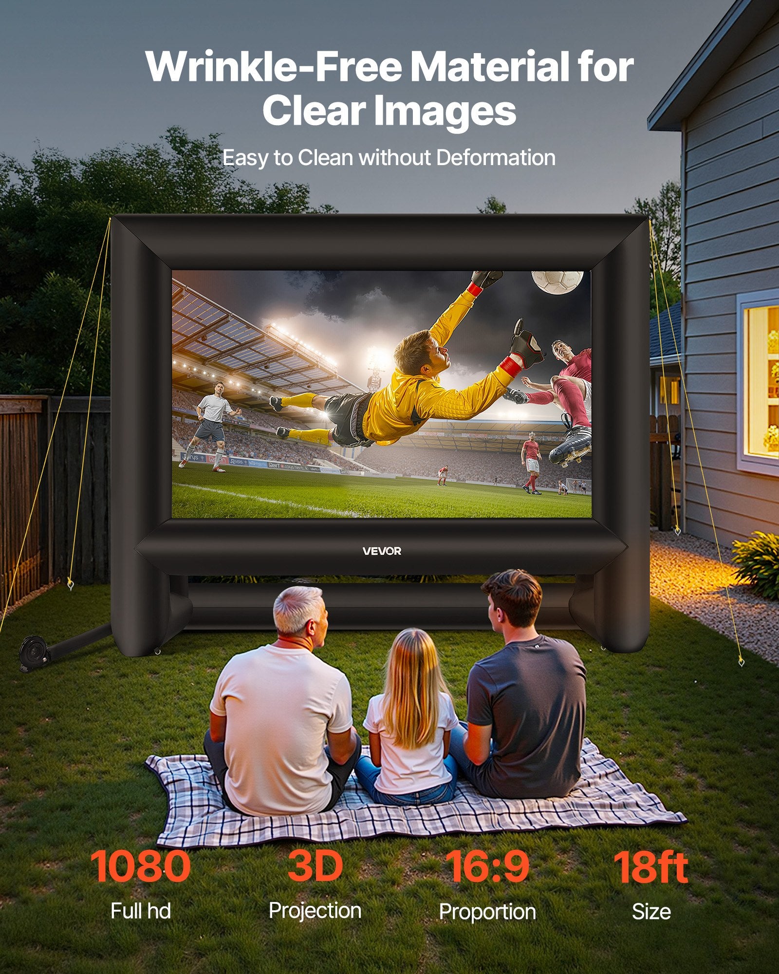 VEVOR 18 ft Inflatable Movie Screen 16:9 600D Movie Projection with Portable Bag