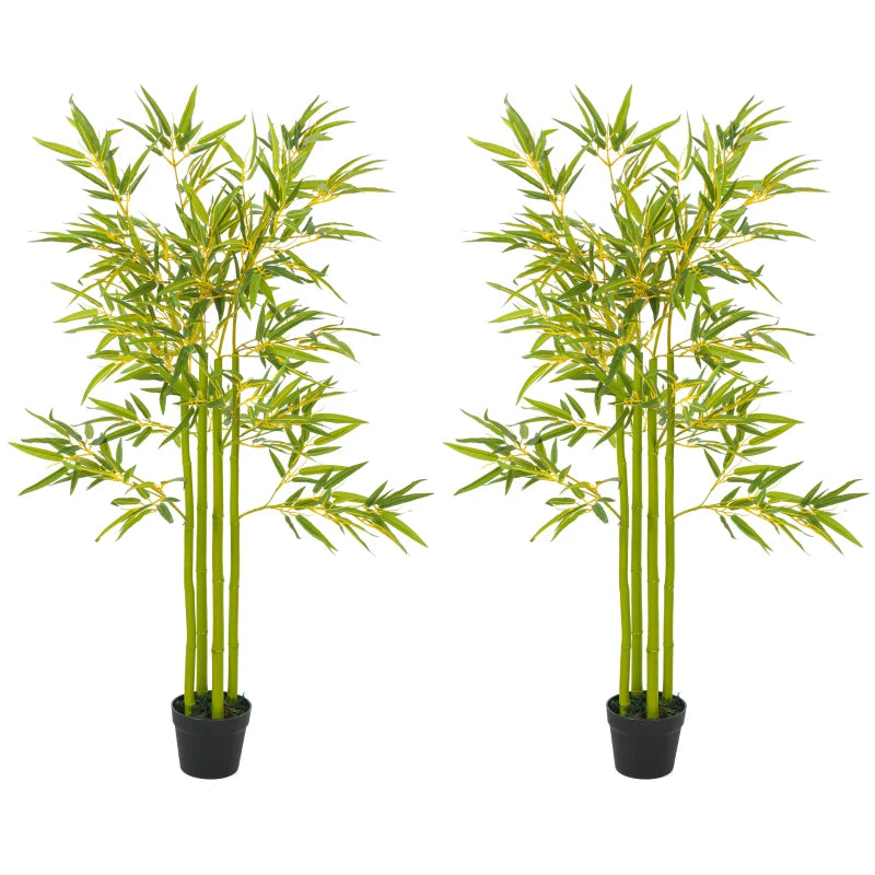 4FT Artificial Bamboo Tree Set of 2, Faux Decorative Plant in Nursery Pot for Indoor Decor
