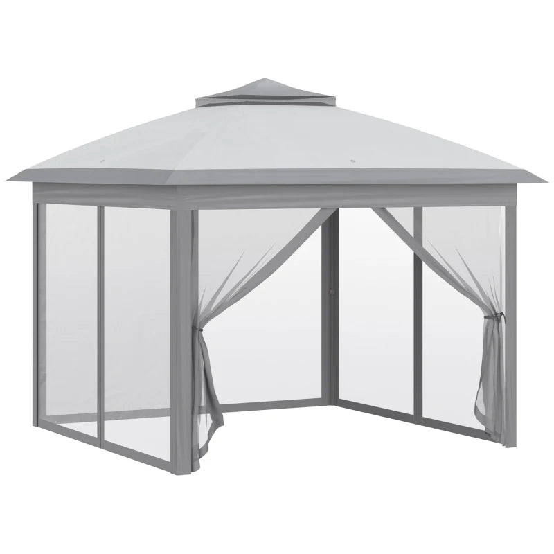 11' x 11' Pop Up Gazebo, Double Roof Foldable Height Adjustable Canopy Tent with Mesh Sidewalls, Carrying Bag, Grey