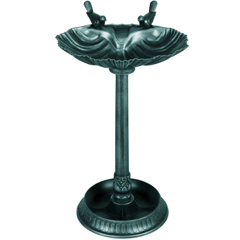 32" Bird Bath with Decorative Birds, Vintage Birdbath with Flower Planter Base for Garden, Bronze Green
