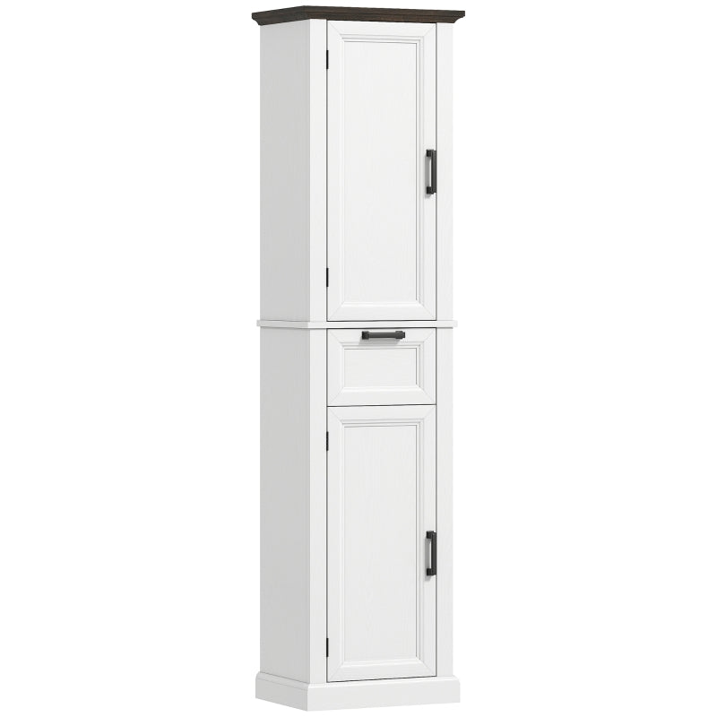 65" Tall Bathroom Storage Cabinet, Freestanding Farmhouse Slim Bathroom Cabinet with 2 Doors, Shelves and Drawer, White