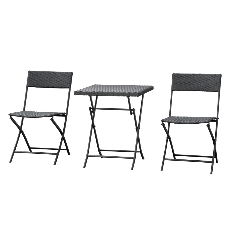 3-Piece Outdoor Folding Rattan Bistro Set, Mixed Brown