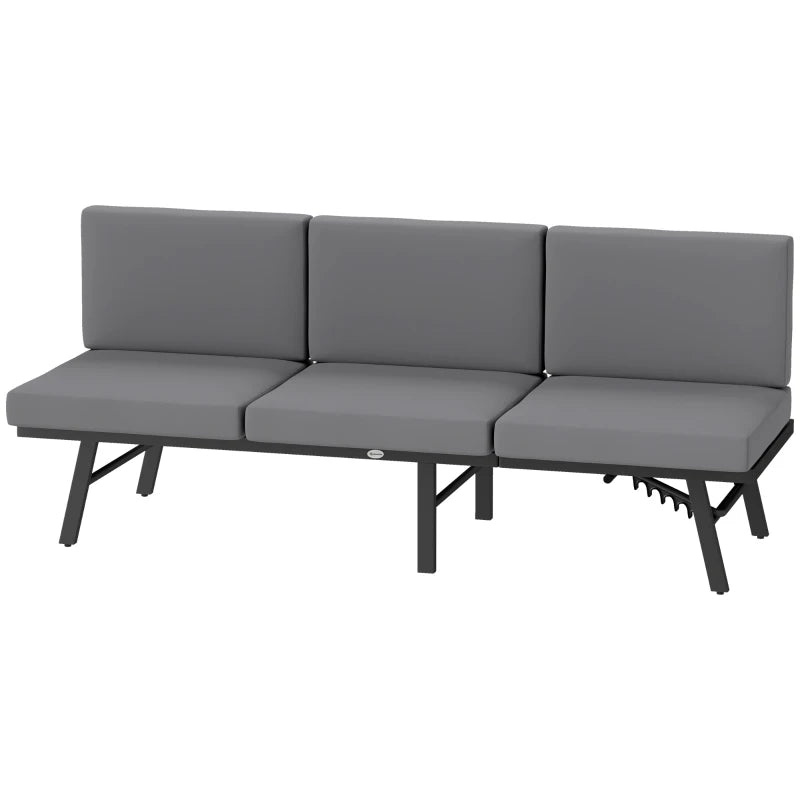 3-in-1 3-Seater Outdoor Sofa, Lounge Chair with 5-Position Adjustable Back, Patio Loveseat with Folding Table, Grey