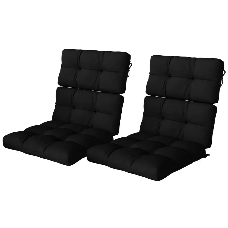2-Piece Back Seat Cushion Replacement, Outdoor Patio Chair Cushions Set with Ties, Button Tufted, Black