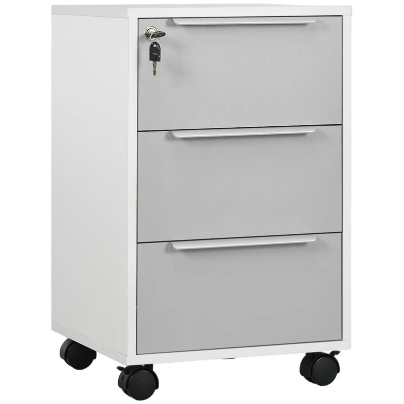3 Drawer File Cabinet with Wheels, Vertical Filing Cabinet with Lock, Grey