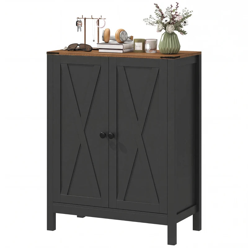 Shoe Cabinet with Barn Doors, Farmhouse Shoe Storage Cabinet with Adjustable Shelves, Holds up to 15 Pairs, Black