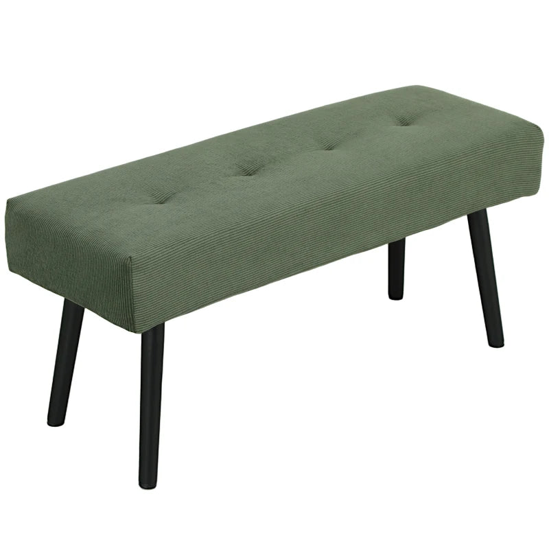 39" Upholstered Ottoman Bench, Corduroy Entryway Bedroom Bench with Padded Seat and Steel Legs for Bedroom, Green