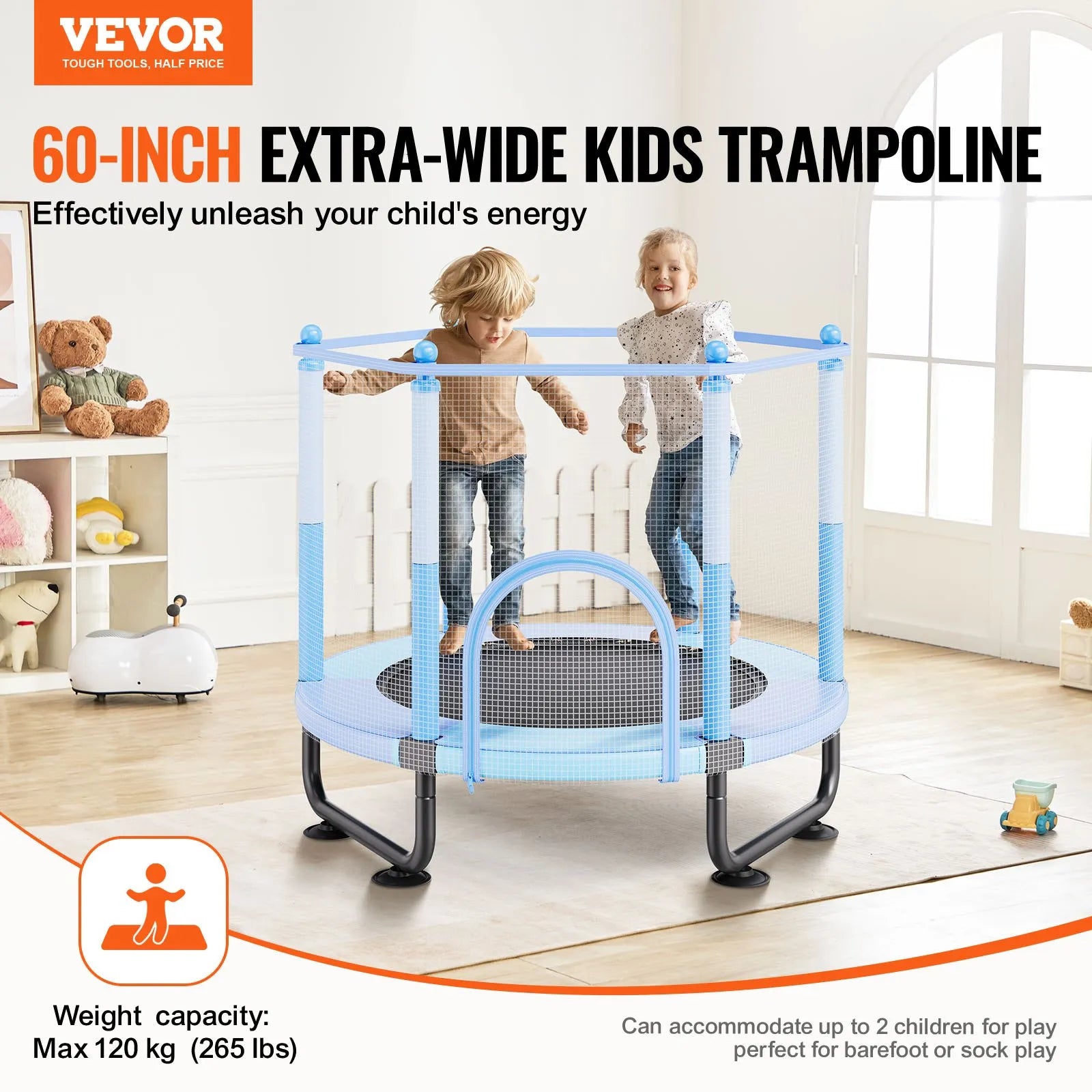 VEVOR 60" Trampoline for Kids Mini Toddler Trampoline with Net Indoor Outdoor
