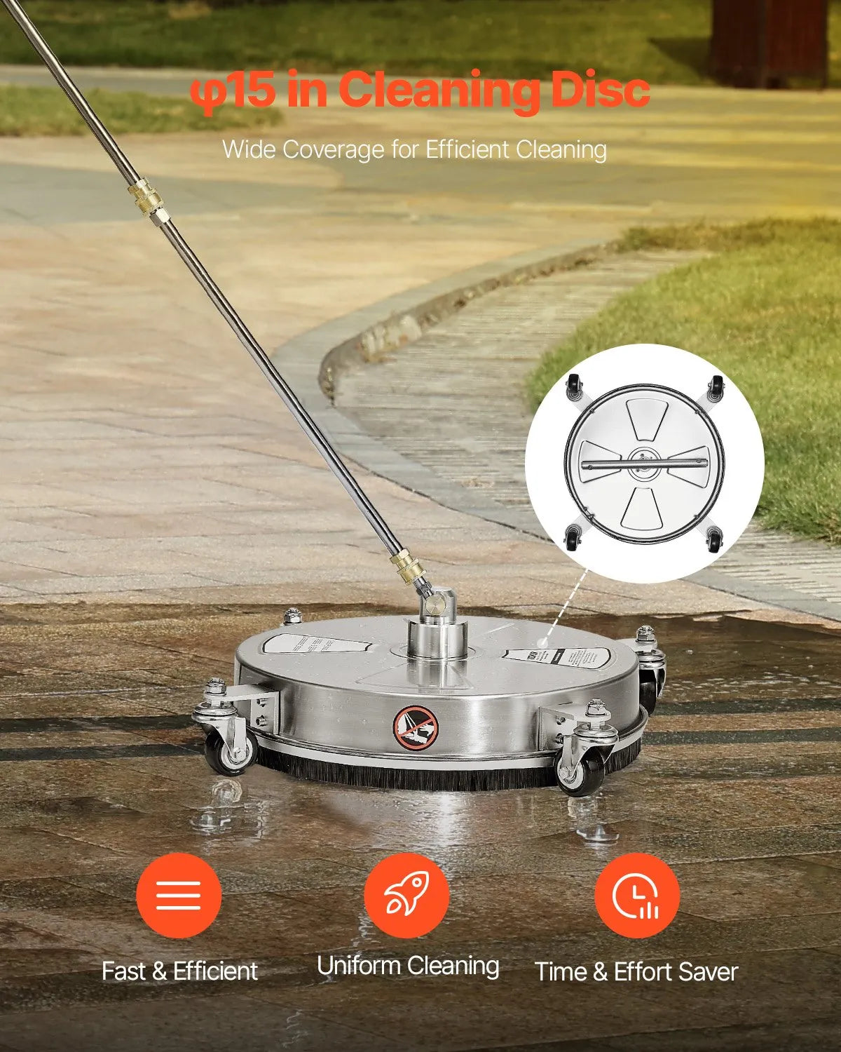 VEVOR 16.5" Pressure Washer Surface Cleaner 4 Wheels Stainless Steel 4000 Max PSI