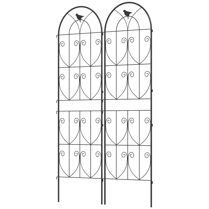 Set of 2 Metal Garden Trellis, Decorative Trellis Panels, Bird Design, 19.7" W x 70.9" H, Black